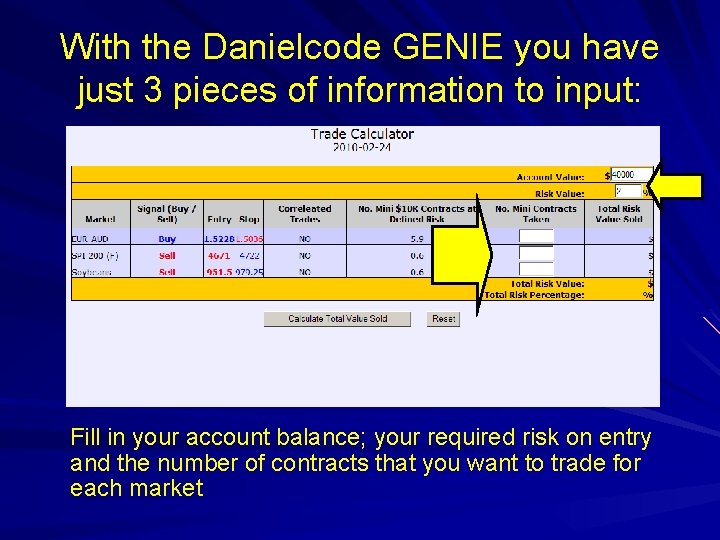 With the Danielcode GENIE you have just 3 pieces of information to input: Fill