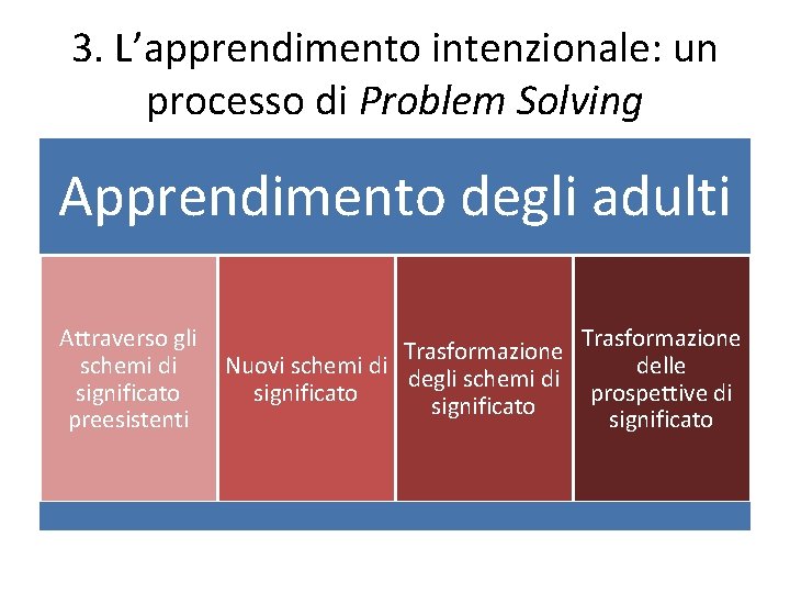 3. L’apprendimento intenzionale: un processo di Problem Solving Apprendimento degli adulti Attraverso gli schemi