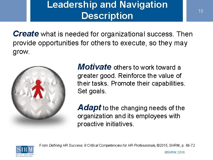 Leadership and Navigation Description Create what is needed for organizational success. Then provide opportunities