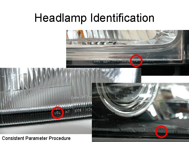 Headlamp Identification 89 Consistent Parameter Procedure 
