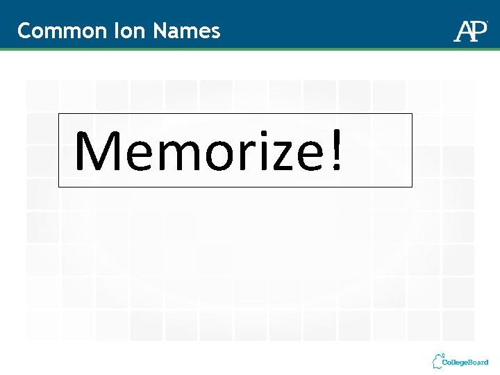 Common Ion Names Memorize! 