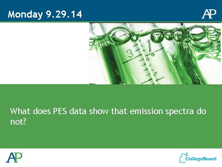 Monday 9. 29. 14 What does PES data show that emission spectra do not?