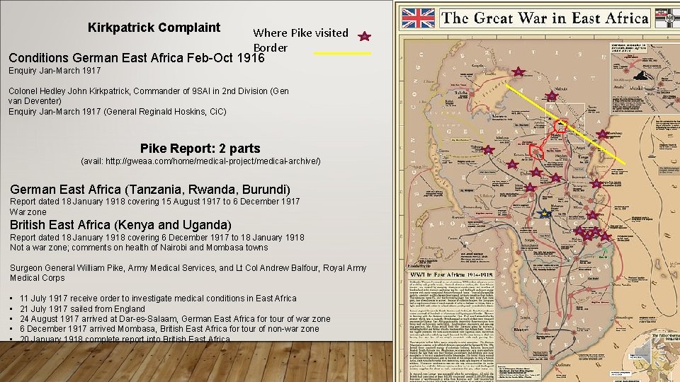 Kirkpatrick Complaint Where Pike visited Border Conditions German East Africa Feb-Oct 1916 Enquiry Jan-March