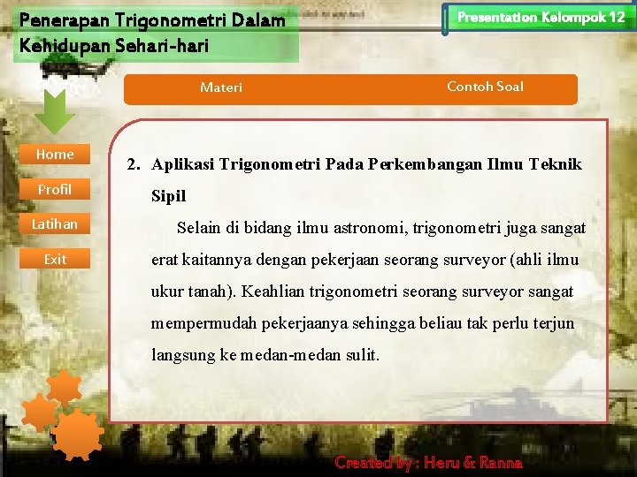 Presentation Kelompok 12 Penerapan Trigonometri Dalam Kehidupan Sehari-hari Contoh Soal Materi Home Profil Latihan