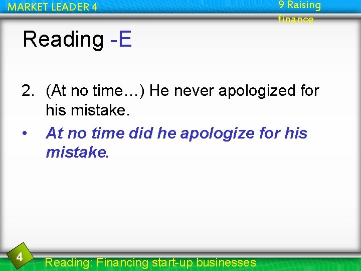 MARKET LEADER 4 9 Raising finance Reading -E 2. (At no time…) He never