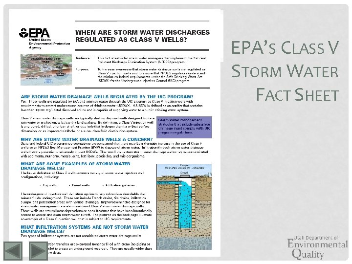  • EPA’S CLASS V STORM WATER FACT SHEET 