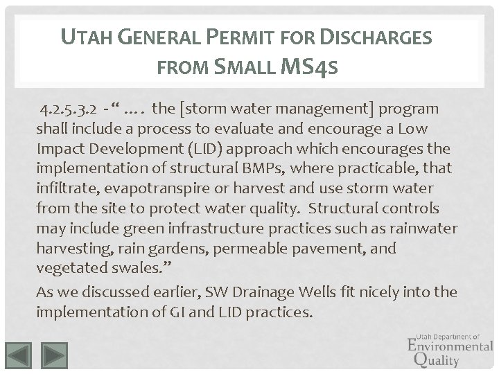 UTAH GENERAL PERMIT FOR DISCHARGES FROM SMALL MS 4 S 4. 2. 5. 3.