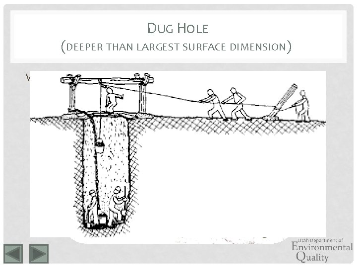 DUG HOLE (DEEPER THAN LARGEST SURFACE DIMENSION) Well… 