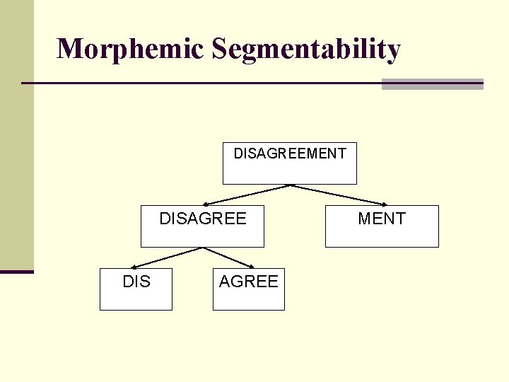 Morphemic Segmentability DISAGREEMENT DISAGREE DIS AGREE MENT 