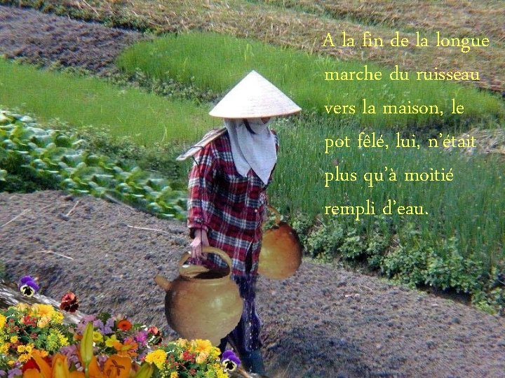 A la fin de la longue marche du ruisseau vers la maison, le pot