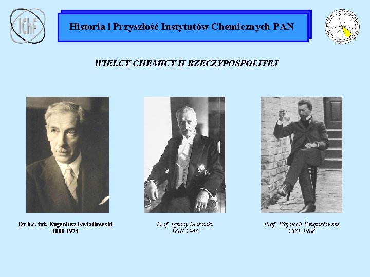 Historia i Przyszłość Instytutów Chemicznych PAN WIELCY CHEMICY II RZECZYPOSPOLITEJ Dr h. c. inż.