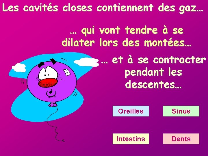 Les cavités closes contiennent des gaz… … qui dilater vont tendre à se lors