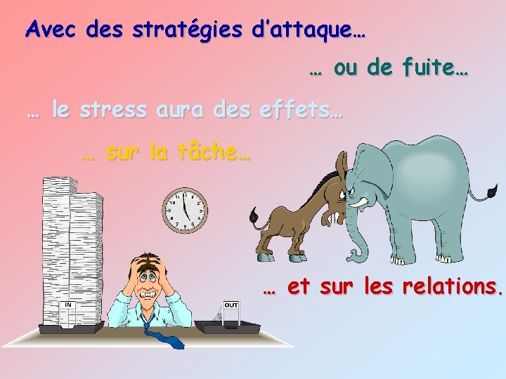 Avec des stratégies d’attaque… … ou de fuite… … le stress aura des effets…