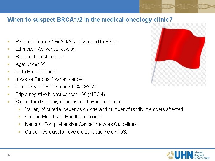 When to suspect BRCA 1/2 in the medical oncology clinic? § Patient is from When to suspect BRCA 1/2 in the medical oncology clinic? § Patient is from