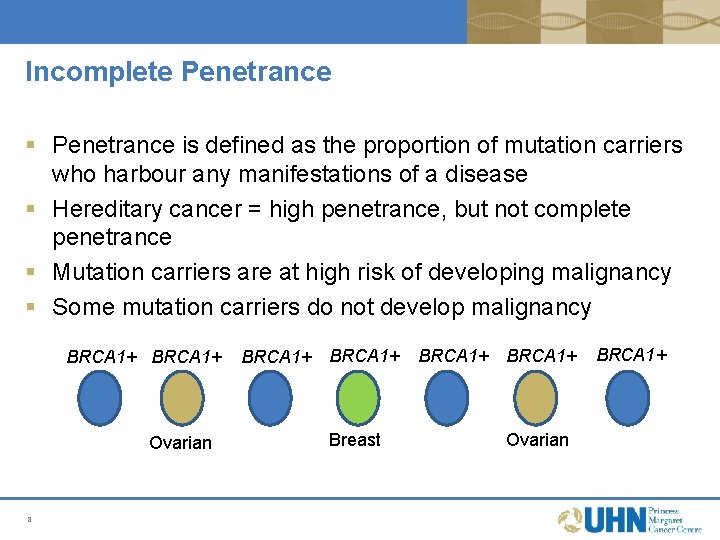 Incomplete Penetrance § Penetrance is defined as the proportion of mutation carriers who harbour Incomplete Penetrance § Penetrance is defined as the proportion of mutation carriers who harbour