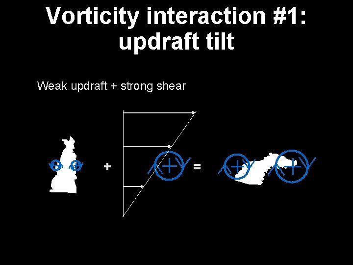 Vorticity interaction #1: updraft tilt Weak updraft + strong shear + = 