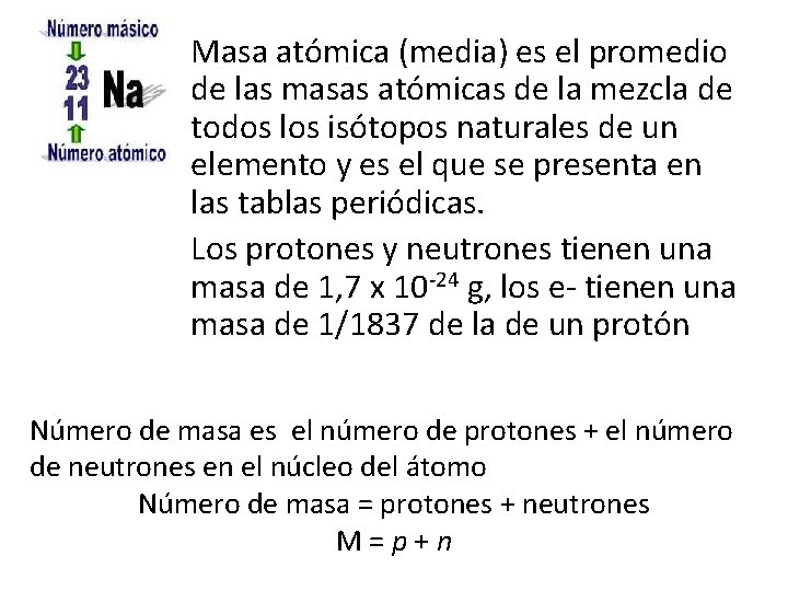 Masa atómica (media) es el promedio de las masas atómicas de la mezcla de