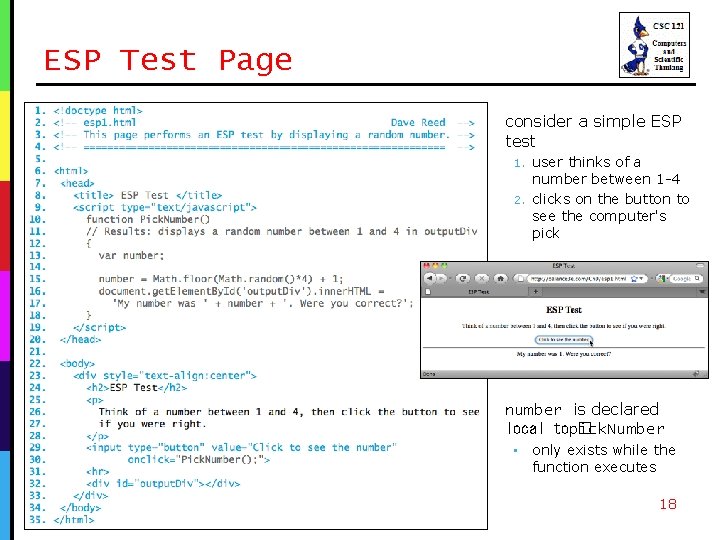 ESP Test Page consider a simple ESP test 1. 2. user thinks of a