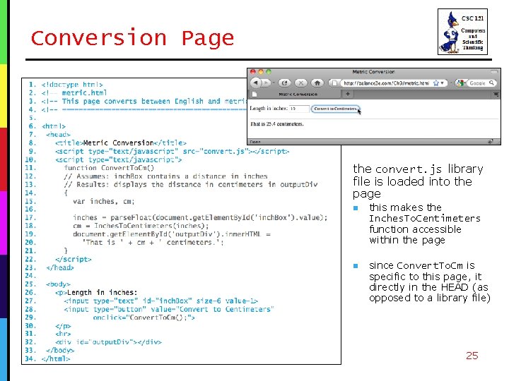 Conversion Page the convert. js library file is loaded into the page n this