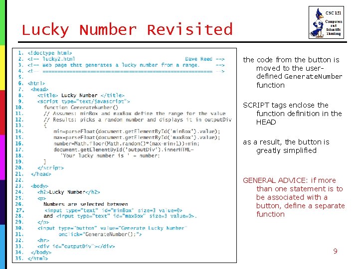 Lucky Number Revisited the code from the button is moved to the userdefined Generate.