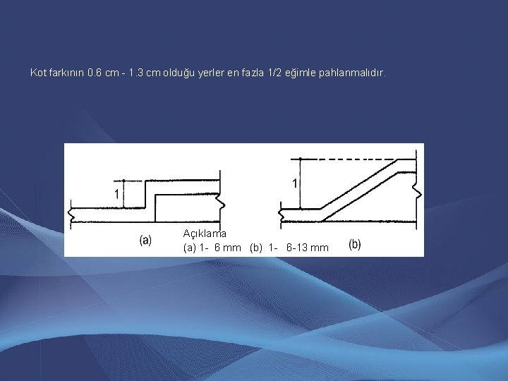 Kot farkının 0. 6 cm - 1. 3 cm olduğu yerler en fazla 1/2 Kot farkının 0. 6 cm - 1. 3 cm olduğu yerler en fazla 1/2