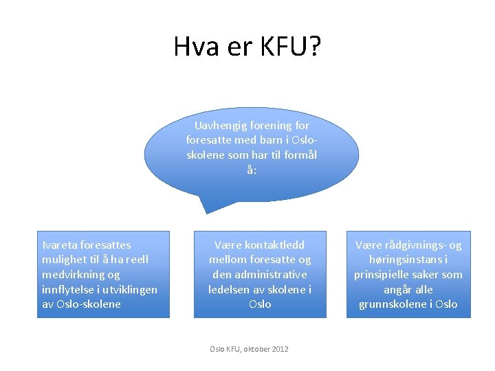 Hva er KFU? Uavhengig forening foresatte med barn i Oslo- skolene som har til