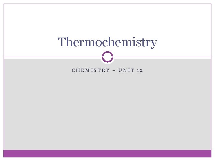 Thermochemistry CHEMISTRY – UNIT 12 