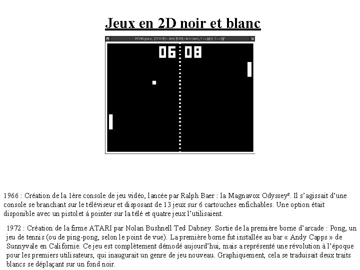 Jeux en 2 D noir et blanc 1966 : Création de la 1ère console