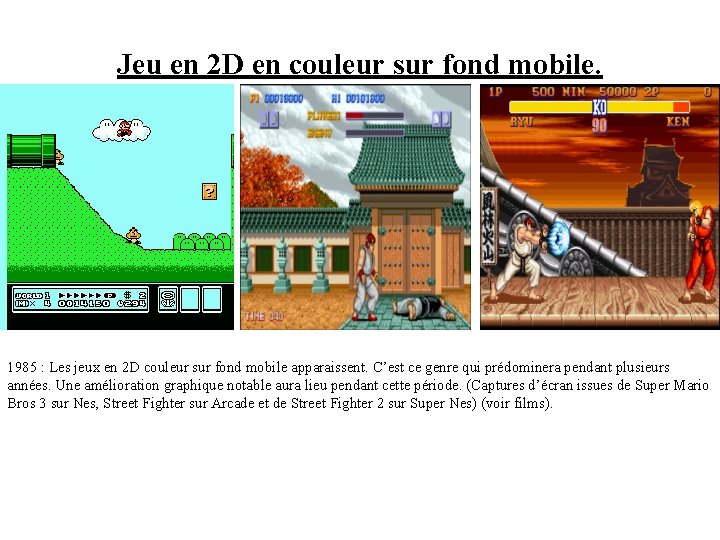 Jeu en 2 D en couleur sur fond mobile. 1985 : Les jeux en