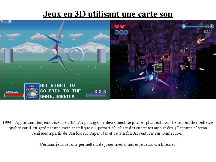 Jeux en 3 D utilisant une carte son 1994 : Apparition des jeux vidéos