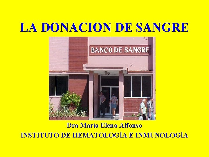 LA DONACION DE SANGRE Dra María Elena Alfonso INSTITUTO DE HEMATOLOGÍA E INMUNOLOGÍA 