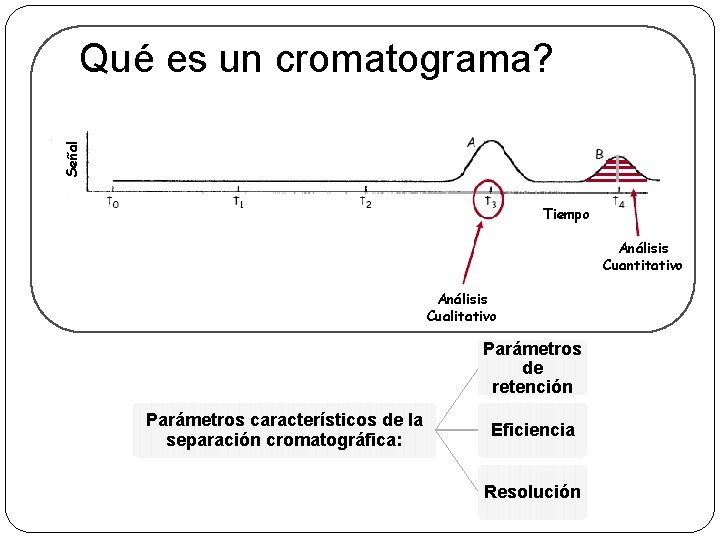 Señal Qué es un cromatograma? Tiempo Análisis Cuantitativo Análisis Cualitativo Parámetros de retención Parámetros