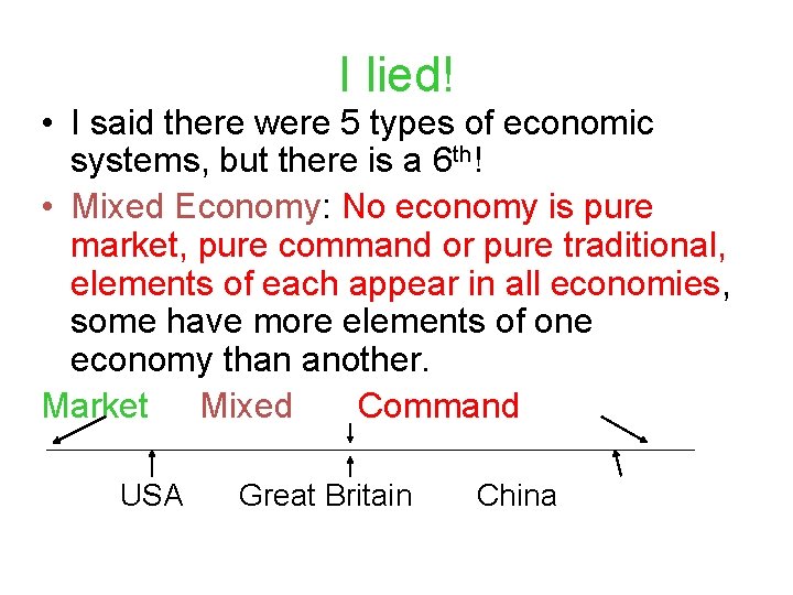 I lied! • I said there were 5 types of economic systems, but there