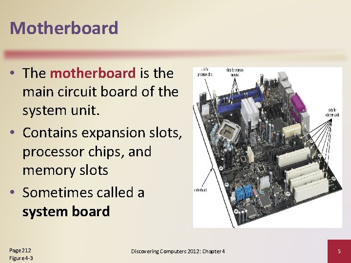 Motherboard • The motherboard is the main circuit board of the system unit. •