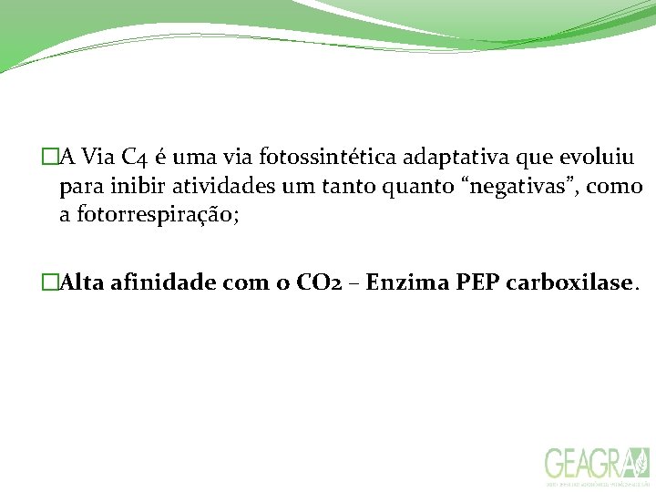 �A Via C 4 é uma via fotossintética adaptativa que evoluiu para inibir atividades �A Via C 4 é uma via fotossintética adaptativa que evoluiu para inibir atividades
