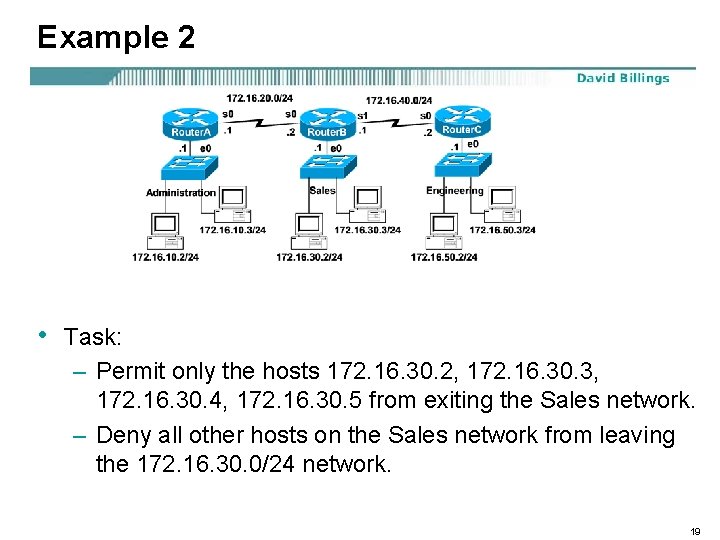 Example 2 • Task: – Permit only the hosts 172. 16. 30. 2, 172.