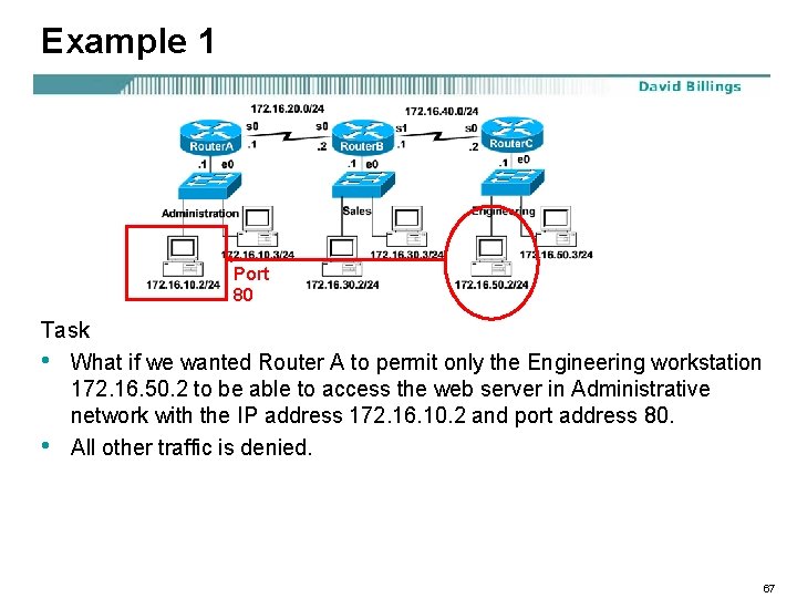 Example 1 Port 80 Task • What if we wanted Router A to permit