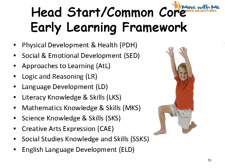 Head Start/Common Core Early Learning Framework • • • Physical Development & Health (PDH)