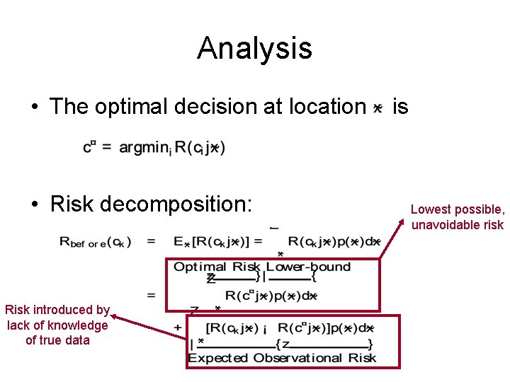 Analysis • The optimal decision at location • Risk decomposition: Risk introduced by lack