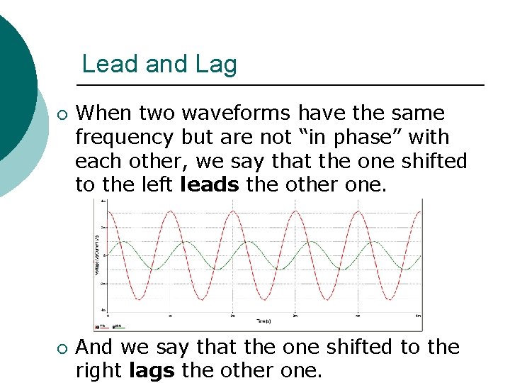 Lead and Lag ¡ ¡ When two waveforms have the same frequency but are