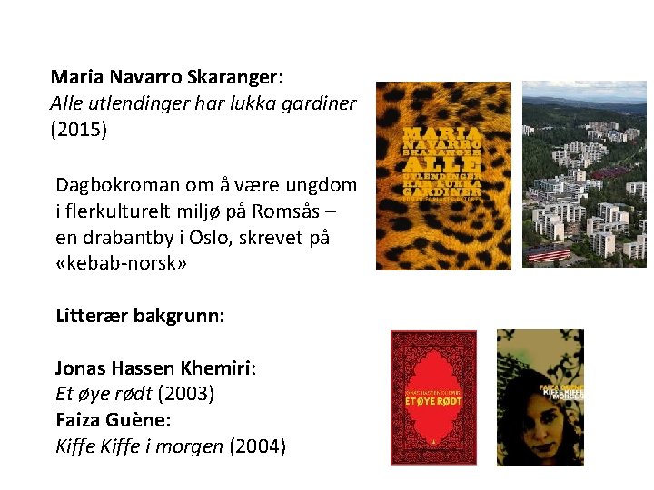 Maria Navarro Skaranger: Alle utlendinger har lukka gardiner (2015) Dagbokroman om å være ungdom