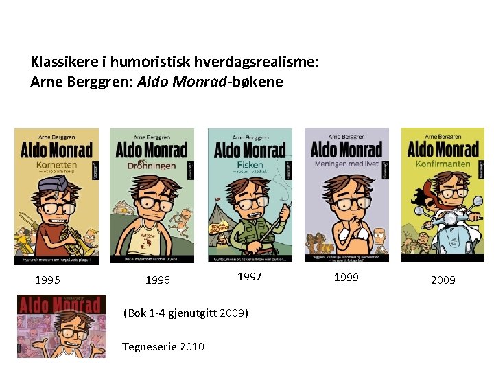 Klassikere i humoristisk hverdagsrealisme: Arne Berggren: Aldo Monrad-bøkene 1995 1996 1997 (Bok 1 -4