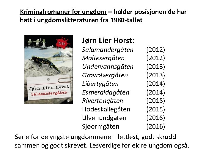 Kriminalromaner for ungdom – holder posisjonen de har hatt i ungdomslitteraturen fra 1980 -tallet