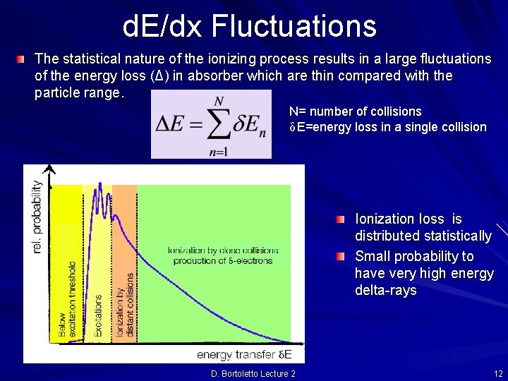 d. E/dx Fluctuations The statistical nature of the ionizing process results in a large