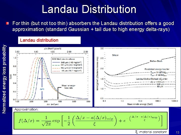 Landau Distribution For thin (but not too thin) absorbers the Landau distribution offers a