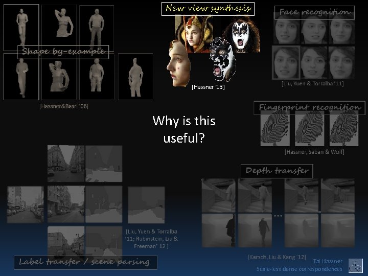 New view synthesis [Hassner ‘ 13] Why is this useful? Tal Hassner Scale-less dense