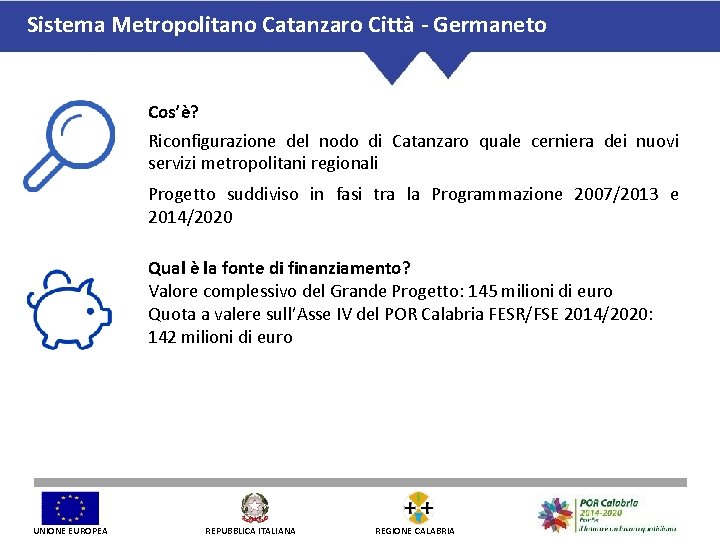 Sistema Metropolitano Catanzaro Città - Germaneto Cos’è? Riconfigurazione del nodo di Catanzaro quale cerniera