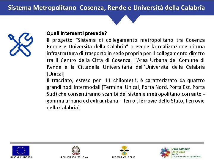 Sistema Metropolitano Cosenza, Rende e Università della Calabria Quali interventi prevede? Il progetto “Sistema
