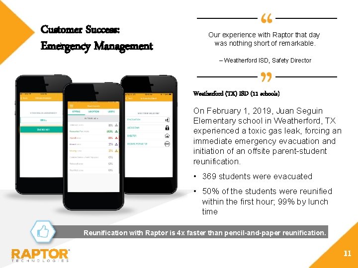Customer Success: Emergency Management Our experience with Raptor that day was nothing short of