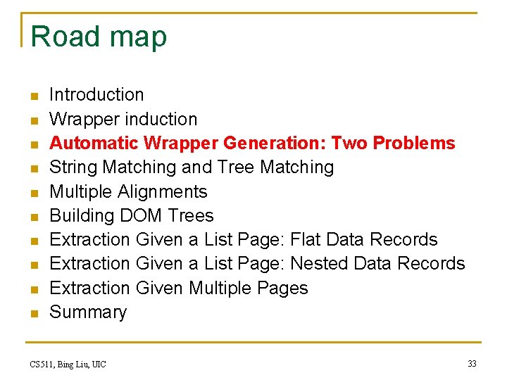 Road map n n n n n Introduction Wrapper induction Automatic Wrapper Generation: Two